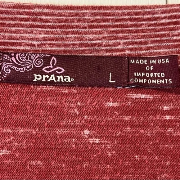 Prana | Marled Red Jinny V-Neck Long Sleeve Open Back Top, Large - Picture 6 of 7